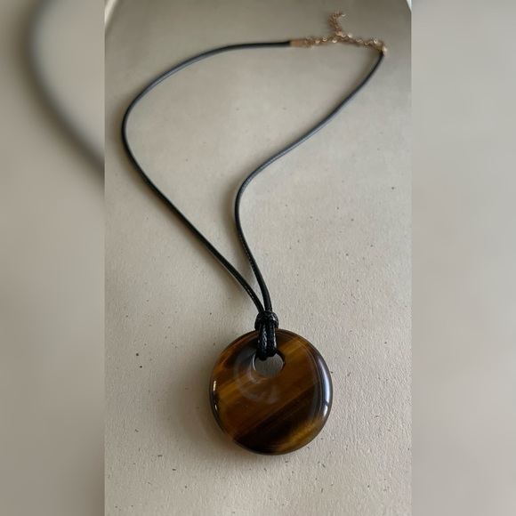 Large Tiger Stone Pendant Cord Necklace - Picture 3 of 3